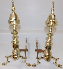 Pair of Polished Brass Andirons