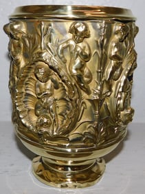 Antique Polished Brass Jardiniere with Cherub Motif