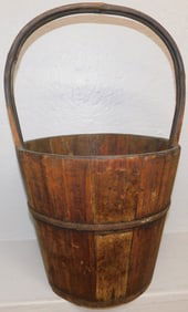 Antique Bamboo & Metal Bound Well Bucket