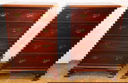 Pair of Mahogany Four Drawer Night Stands by Craftique