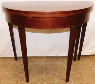 Mahogany Inlaid Fold Over Top Demi Lune Game Table