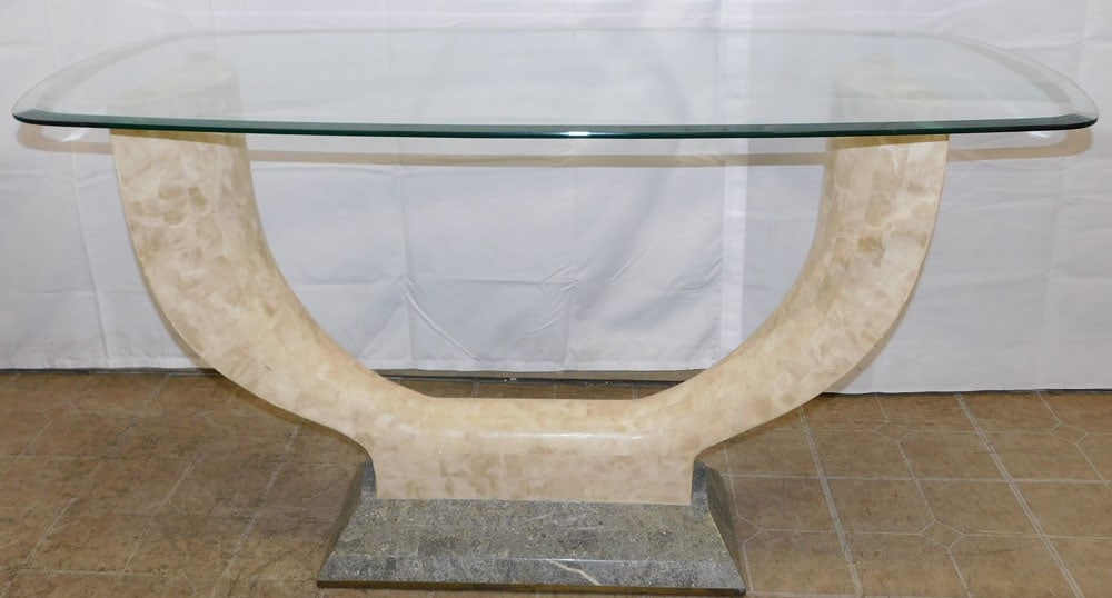 Modern Marble & Bevel Glass Top Console Attributed to Maitland Smith  (1 of 6)