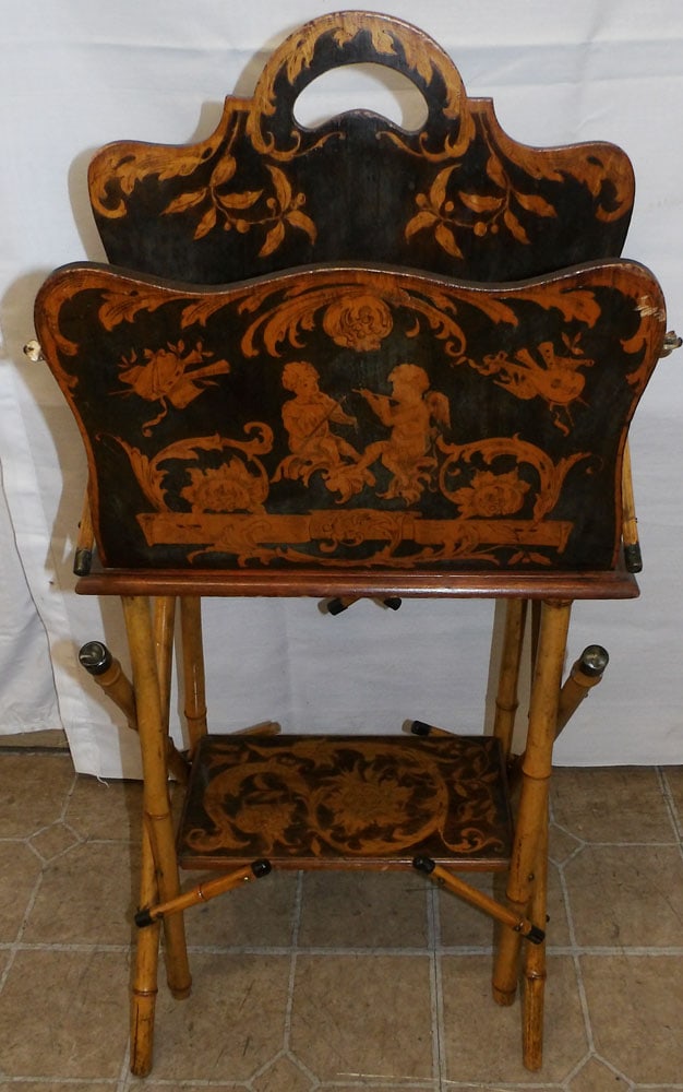 Inlaid Music Stand with Bamboo Base & Cherub Motif  (1 of 6)