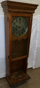 Antique Oak Wall Clock by International Time Recording Company, (Pendulum Rod As Is)