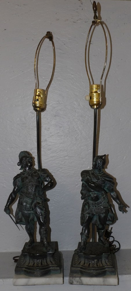 Pair of Painted Metal Figural Lamps with Marble Bases  (1 of 8)