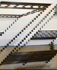 Mid Century Modern Queen Size Oak Bed with Canopy