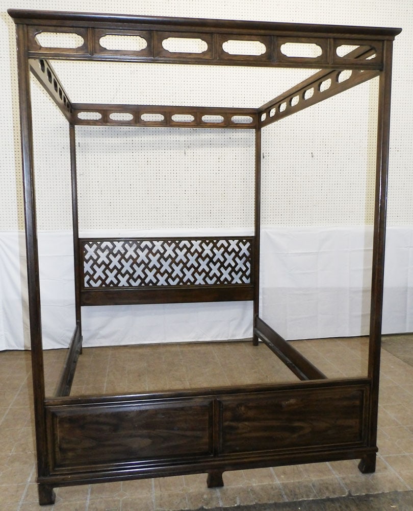 Mid Century Modern Queen Size Oak Bed with Canopy (1 of 7)