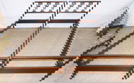 Pair of Carved Walnut Italian Twin Beds with Bolts & Rails