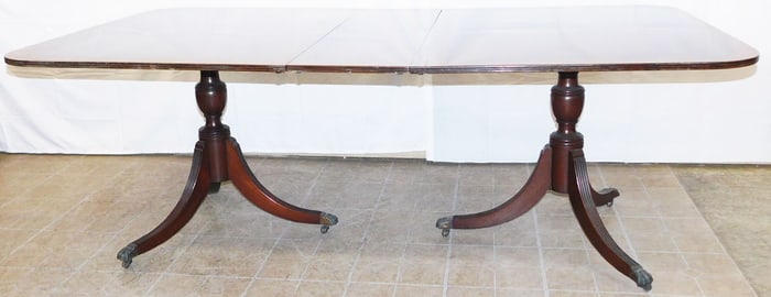 Mahogany Banded Top Two Pedestal Dining Table