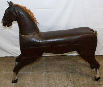 Antique Painted Carved Wood & Cast Iron Hobby Horse