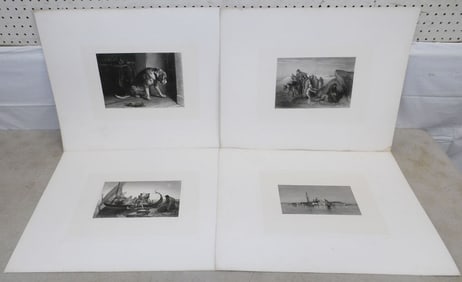 Lot of Four Unframed Black & White Engravings