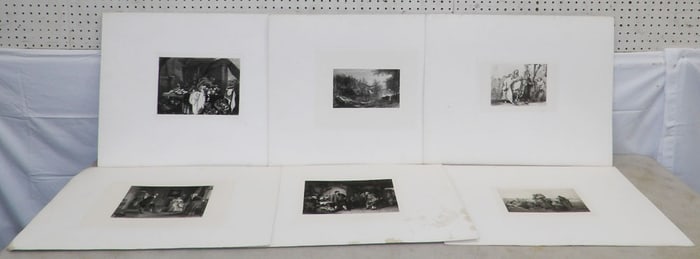 Lot of Six Unframed Black & White Engravings