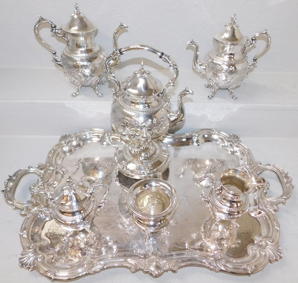 Seven Piece Hand Chased Baroque Silver on Copper Tea Service  (1 of 7)