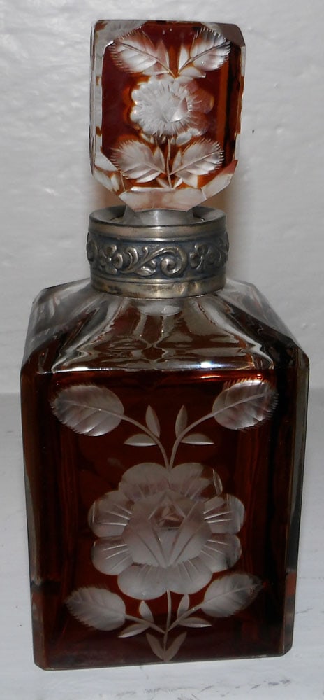 Antique Amber Cut to Clear Decanter with Sterling Collar (1 of 3)