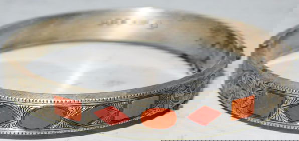 Antique Ladies Scottish Sterling Bangle Bracelet with Agate or Carnelian Stones