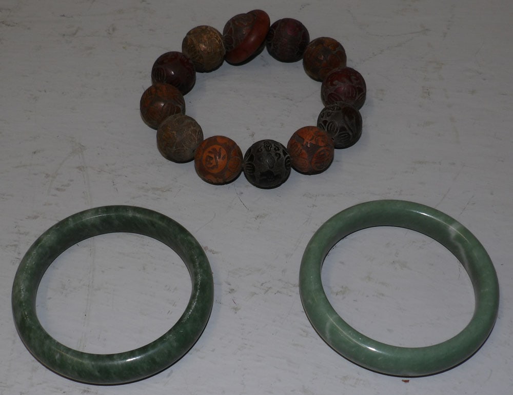 Three Oriental Bracelets, (Two Stone & One Wood) (1 of 5)