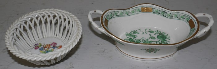 Herend Small Two Handle Bowl & Open Work Basket