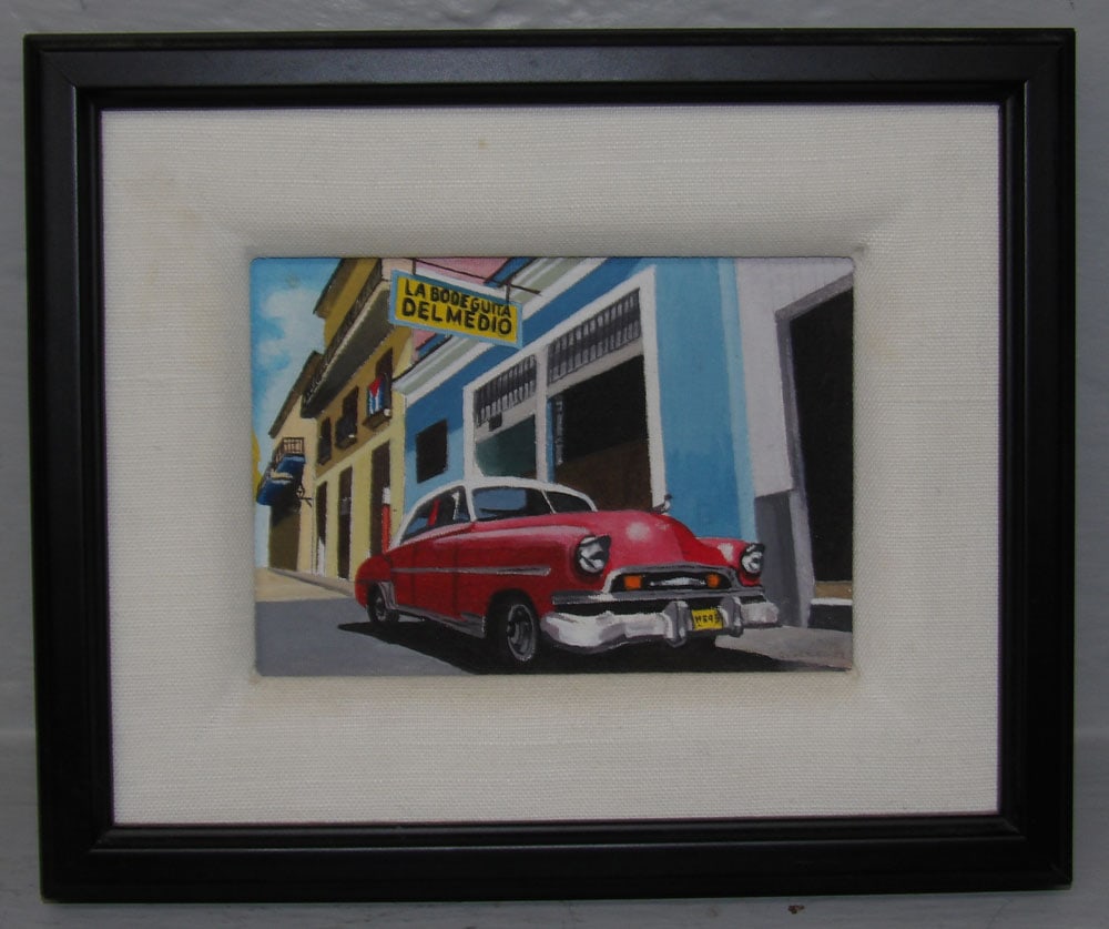 Framed Small Oil on Board of Cuban Street Scene : Framed Small Oil on Board of Cuban Street Scene . 7" x 8 1/4" ALL DESCRIPTIONS AND ANY CONDITION STATEMENT GIVEN BY LANGSTON AUCTION GALLERY ARE STRICTLY OPINIONS AND LANGSTON'S SHALL HAVE NO RESPONSI