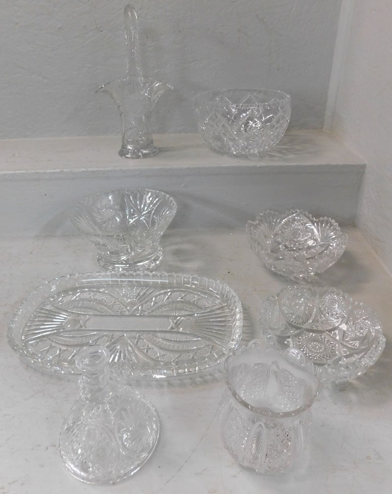 Lot Cut Glass Items: Lot Cut Glass Items. 13 1/2" Dia "ALL DESCRIPTIONS AND ANY CONDITION STATEMENT GIVEN BY LANGSTON AUCTION GALLERY ARE STRICTLY OPINIONS AND LANGSTON'S SHALL HAVE NO RESPONSIBILITY FOR ERRORS OR OMISSIO