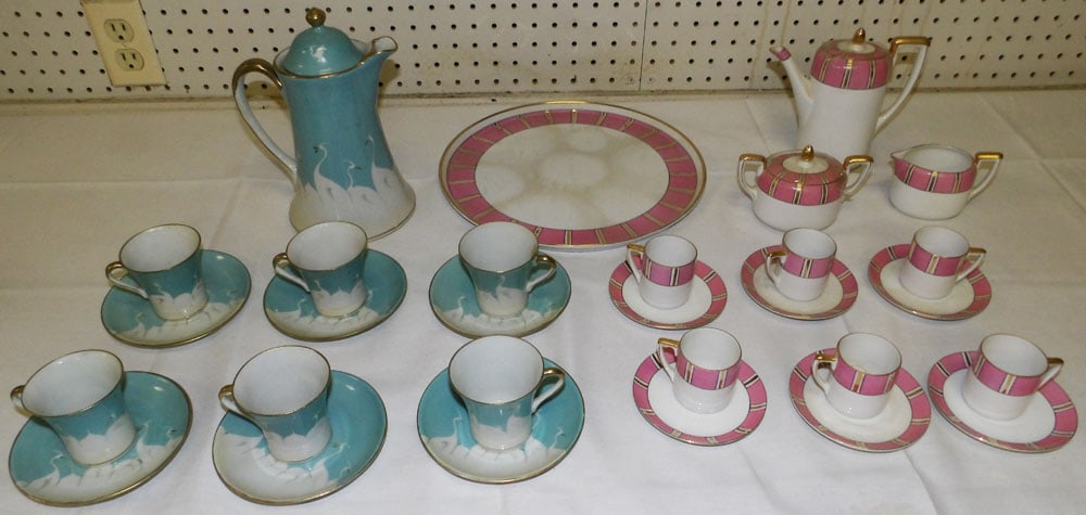 Lot Hand Painted Porcelain Tea Set & Chocolate Set (1 of 4)