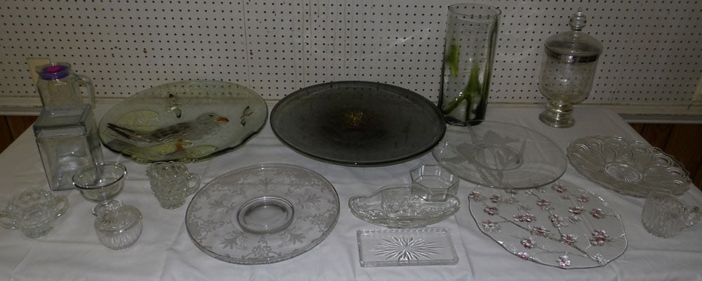 Lot Glass Trays - Bowls - Vases: Lot Glass Trays - Bowls - Vases. 19 1/2" Dia "ALL DESCRIPTIONS AND ANY CONDITION STATEMENT GIVEN BY LANGSTON AUCTION GALLERY ARE STRICTLY OPINIONS AND LANGSTON'S SHALL HAVE NO RESPONSIBILITY FOR ERROR