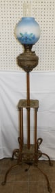 Antique Brass & Painted Glass Shade Piano Lamp
