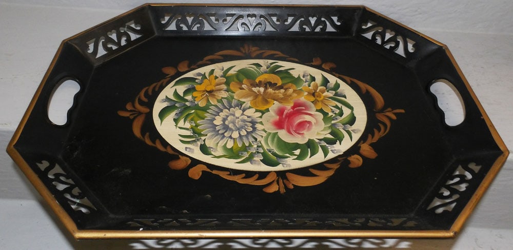 Painted Metal Tole Open Work Tray (1 of 2)