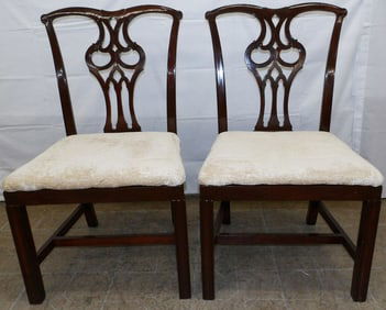 Pair of Mahogany Straight Leg Chippendale Style Side Chairs by Old Colony Furniture