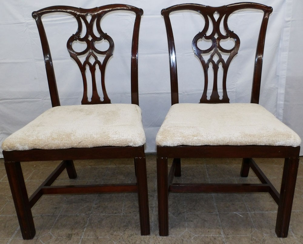 Pair of Mahogany Straight Leg Chippendale Style Side Chairs by Old Colony Furniture (1 of 6)