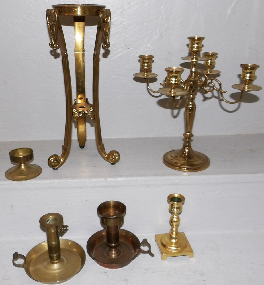 Lot of Brass Items: Lot of Brass Items . Up to 14" H 5" Dia. "ALL DESCRIPTIONS AND ANY CONDITION STATEMENT GIVEN BY LANGSTON AUCTION GALLERY ARE STRICTLY OPINIONS AND LANGSTON'S SHALL HAVE NO RESPONSIBILITY FOR ERRORS OR