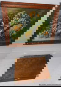 Cherry & Brass Bound Flatware Box & Antique Framed Oak Print