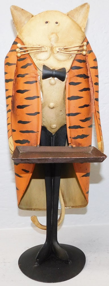 Painted Metal Cat Silent Butler: Painted Metal Cat Silent Butler . 18 1/2" H 6 1/2" W "ALL DESCRIPTIONS AND ANY CONDITION STATEMENT GIVEN BY LANGSTON AUCTION GALLERY ARE STRICTLY OPINIONS AND LANGSTON'S SHALL HAVE NO RESPONSIBILITY F