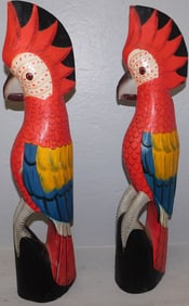 Pair of Painted Carved Wood Cockatoos