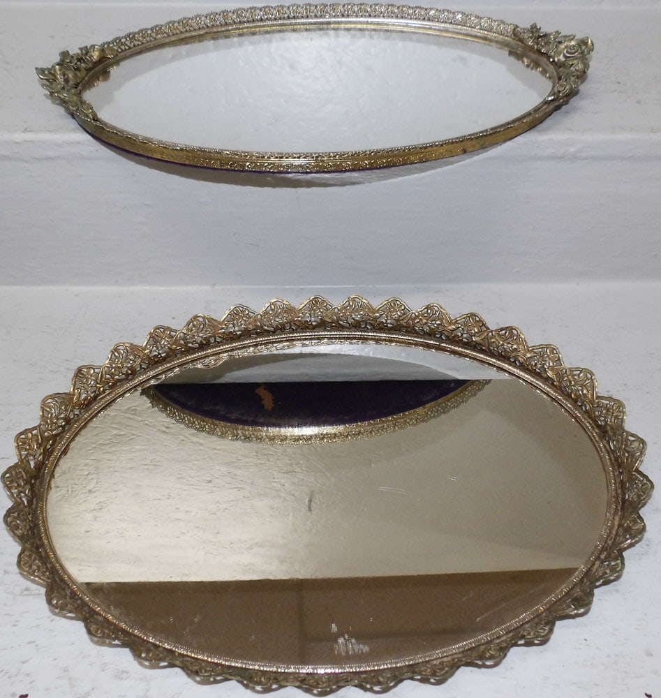 Two Gilded Metal Mirror Gallery Trays (1 of 3)
