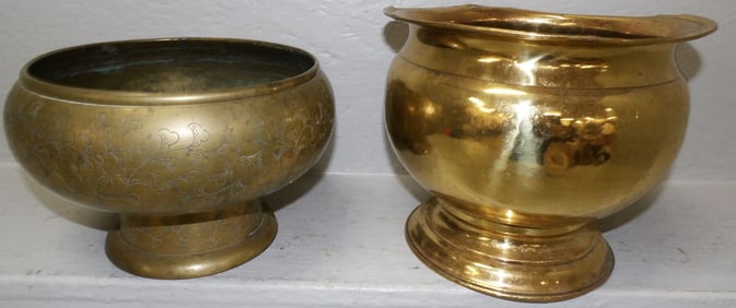 Two Antique Brass Jardinieres