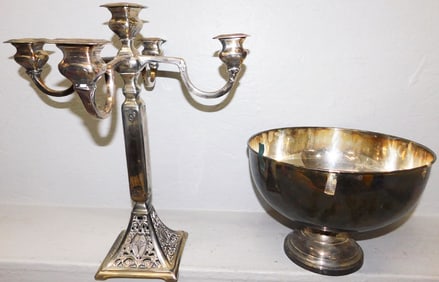 Silverplated Candelabra & Pedestal Bowl