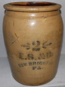 Antique E.S. & B New Brighton, PA Stoneware Crock, (Has Hairline)