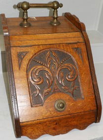 Antique Oak Coal Scuttle, (Needs Repair On Side)