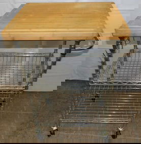 Metal & Wood Three Tier Rolling Stand with Bamboo Cutting Board Top