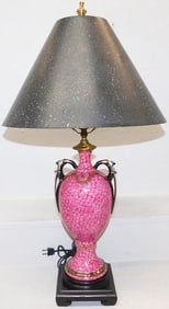 Painted Porcelain Urn Form Lamp with Fiberglass Shade