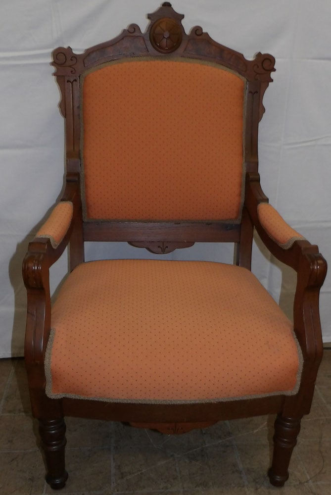 Antique Walnut & Upholstered Victorian Arm Chair (1 of 4)
