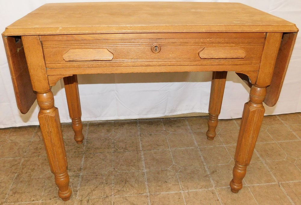 Antique Chestnut One Drawer Drop Leaf Work Stand (1 of 5)
