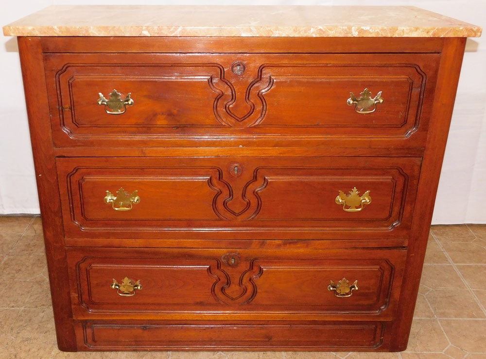 Antique Walnut & Marble Top Three Drawer Chest (1 of 5)