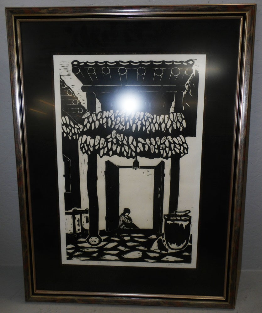 Framed Block Print Pencil Signed & Numbered: Framed Block Print Pencil Signed & Numbered. 30" x 22 1/2" "ALL DESCRIPTIONS AND ANY CONDITION STATEMENT GIVEN BY LANGSTON AUCTION GALLERY ARE STRICTLY OPINIONS AND LANGSTON'S SHALL HAVE NO RESPONSIBI