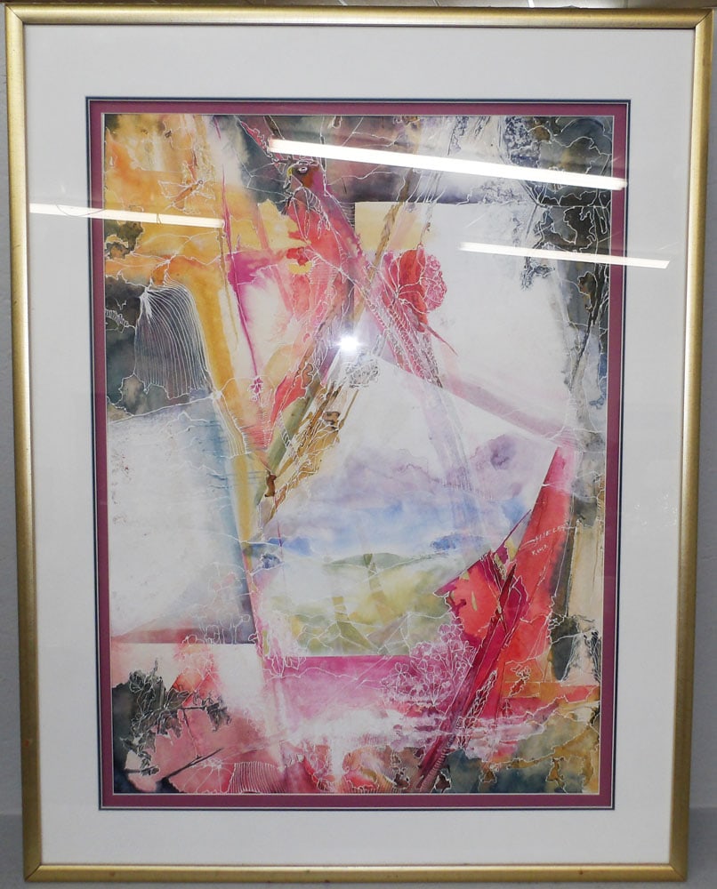 Framed Abstract Dream Series Watercolor Signed Shields F. W. S. (1 of 4)