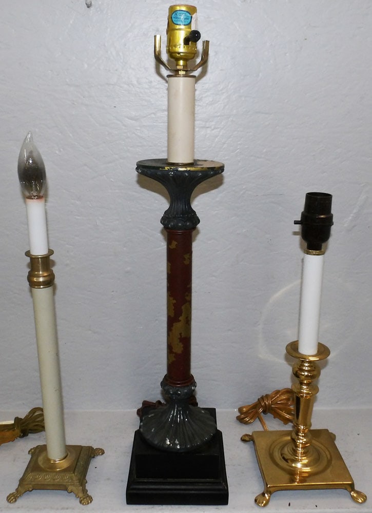 Lot of Brass Lamps: Lot of Brass Lamps . Up to 23 3/4" H 5 1/4" Dia. "ALL DESCRIPTIONS AND ANY CONDITION STATEMENT GIVEN BY LANGSTON AUCTION GALLERY ARE STRICTLY OPINIONS AND LANGSTON'S SHALL HAVE NO RESPONSIBILITY FOR E