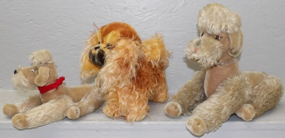 Three Vintage Steiff Mohair Jointed Dogs
