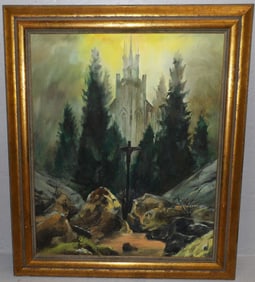 Framed Oil on Canvas of a Religious Ground