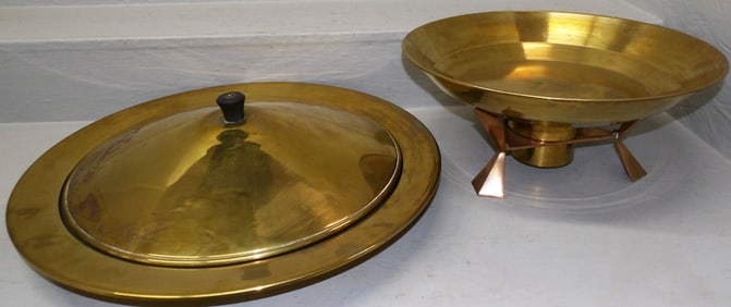 Large Brass Mid Century Modern Warming Stand