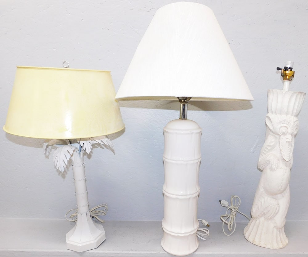 Three Porcelain Carved Wood & Metal Decorative Lamps (1 of 4)